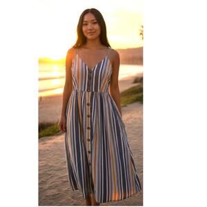 Japna 100% Cotton Striped Spring Strappy Midi Dress size Small